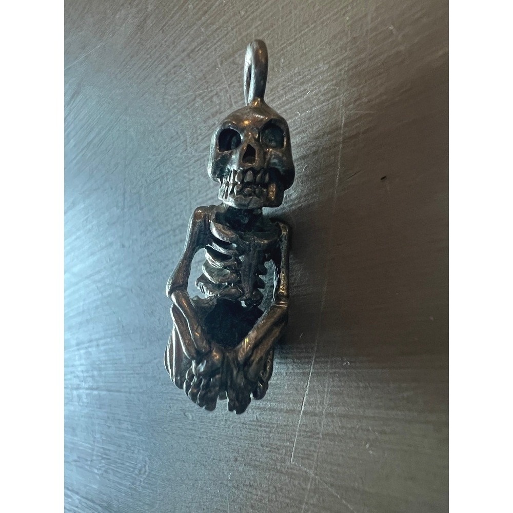 Skeleton Pendant 1.5" Silver Tone Gothic Biker 3D Full Body Charm Pendant